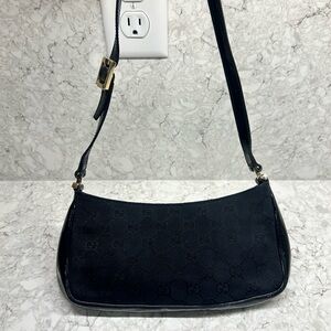 Gucci Black Monogram Shoulder Bag with Adjustable Strap